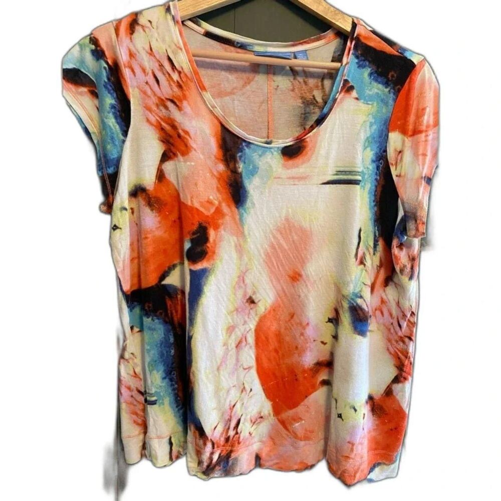 Simply Vera Wang Women's Multi Color Abstract Tie Dye Boho Cap Sleeve Top XL
